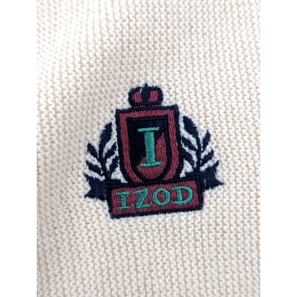 Izod Preppy Collegiate Cream Button Up Logo Vintage Cardigan Sweater Size Large - Picture 2 of 8